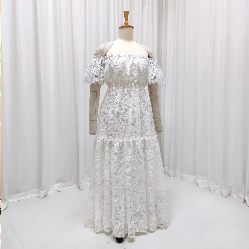 Robes de photographie de maternité, robe élégante en dentelle blanche douce à épaules dénudées, robe