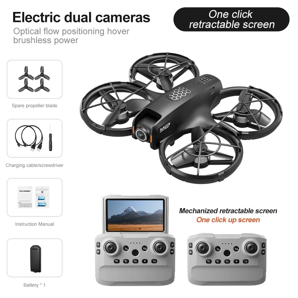 Drone jouet 8K M5 avec flux optique, grand écran, double caméra, photographie améliorée, écran rétra