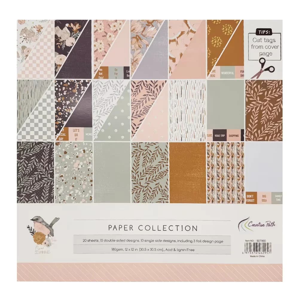 Papier de scrapbooking Creative Path New Beginning, 12 pouces, motif simple face, papier décoratif p