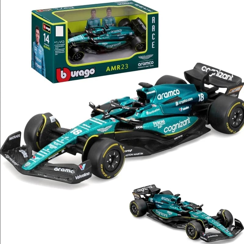 AMR25 2025 Bburago 1:43 F1 Aston Martin Aramco F1 Team AMR23 2023 # 14 Alonso # 18 Stroll Alloy Car 