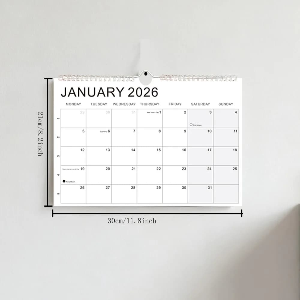 Nouveau : Janvier 2026 - Juin Calendrier 2027 2026 avec crochet, jours fériés marqués, calendrier mu