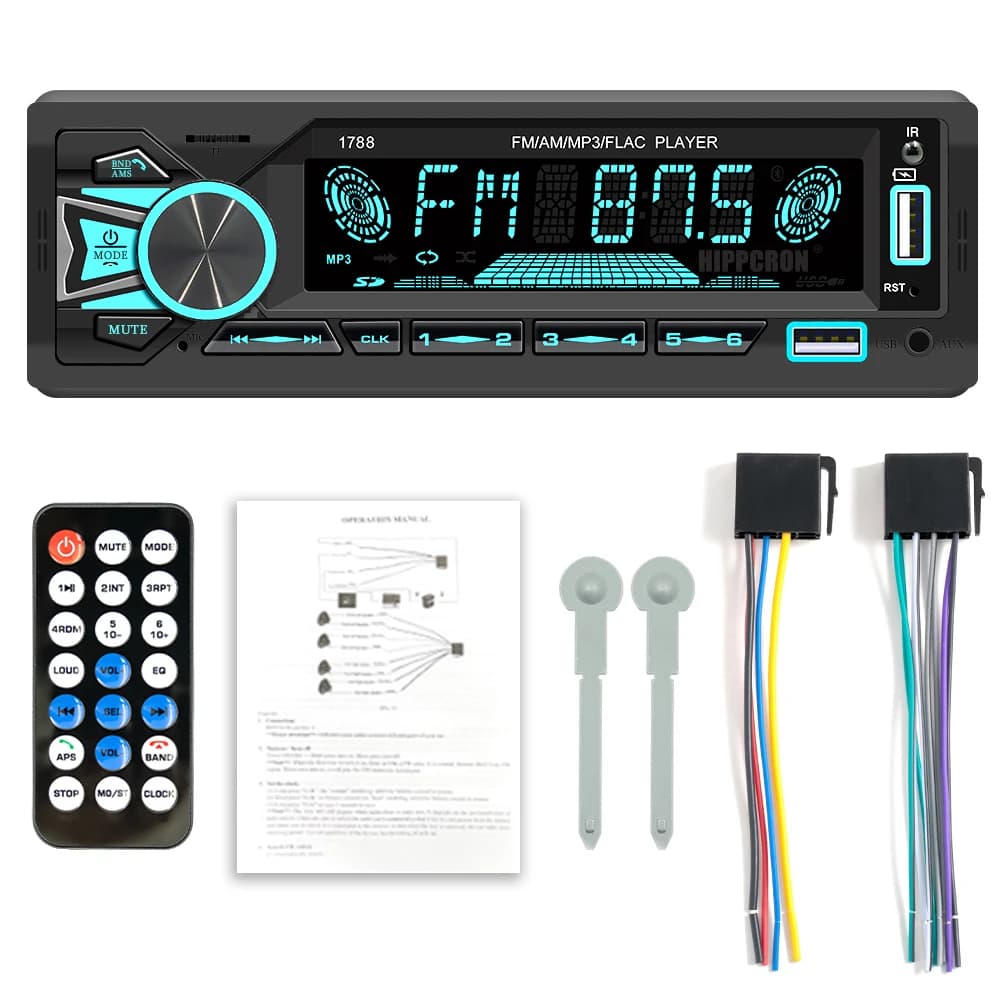 Autoradio 1din, lecteur Audio Srereo Bluetooth MP3, récepteur FM avec télécommande, AUX/USB/carte TF