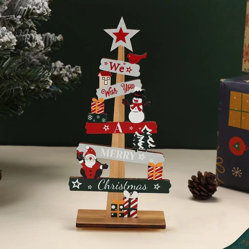 Runto 1pc en bois arbre de noël ornements père noël bonhomme de neige 2025 joyeux noël décoration de