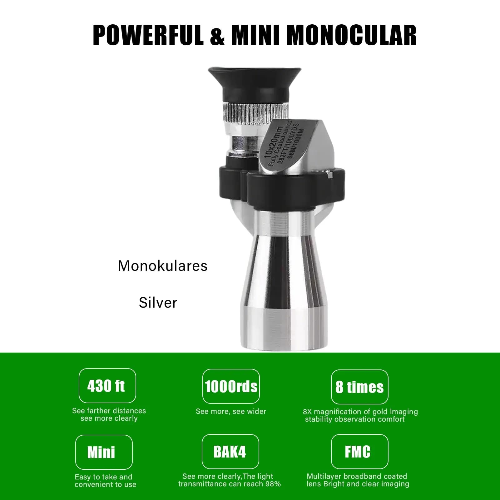 Mini télescope, télescope portable pour téléphone 8X monoculaire 1.000rds avec clip pour téléphone m