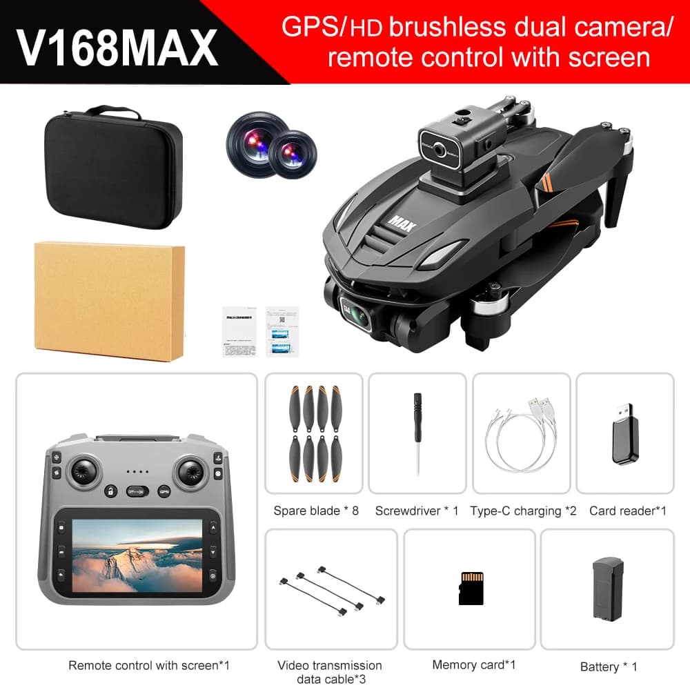 Nouveau Drone V168 2026 GPS 8K Professionnel HD Double Caméras 5G WIFI Brushless 360 ° Jouets quad