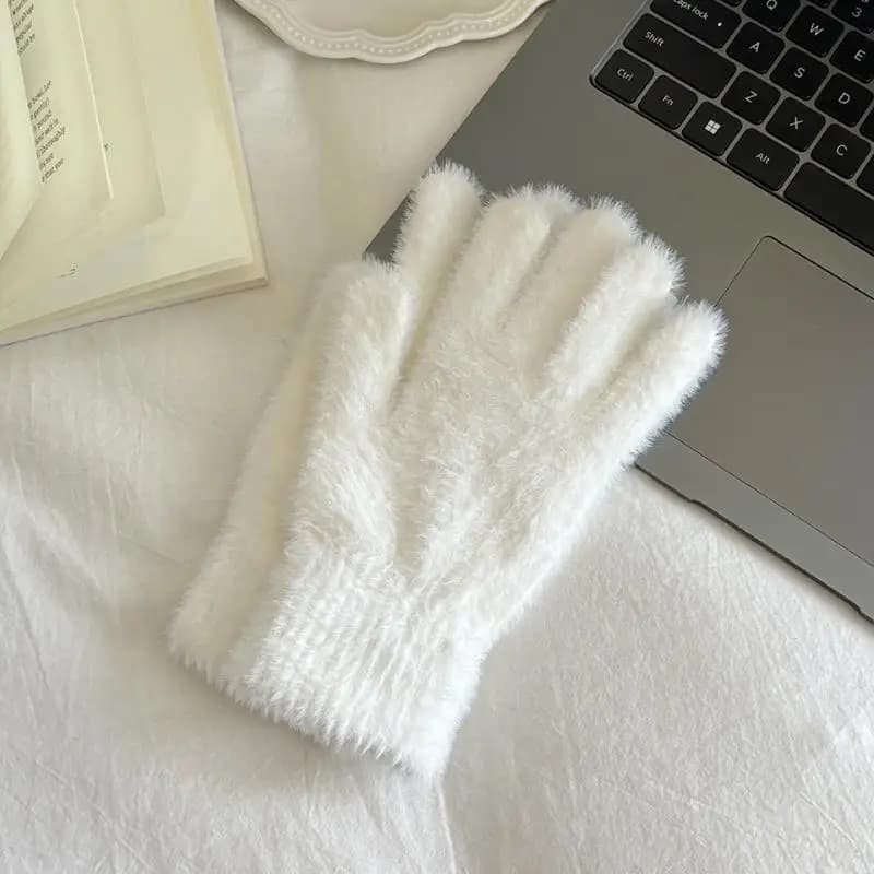 Gants tricotés en fausse fourrure de vison pour femmes, mitaines chaudes et épaisses en velours à ci