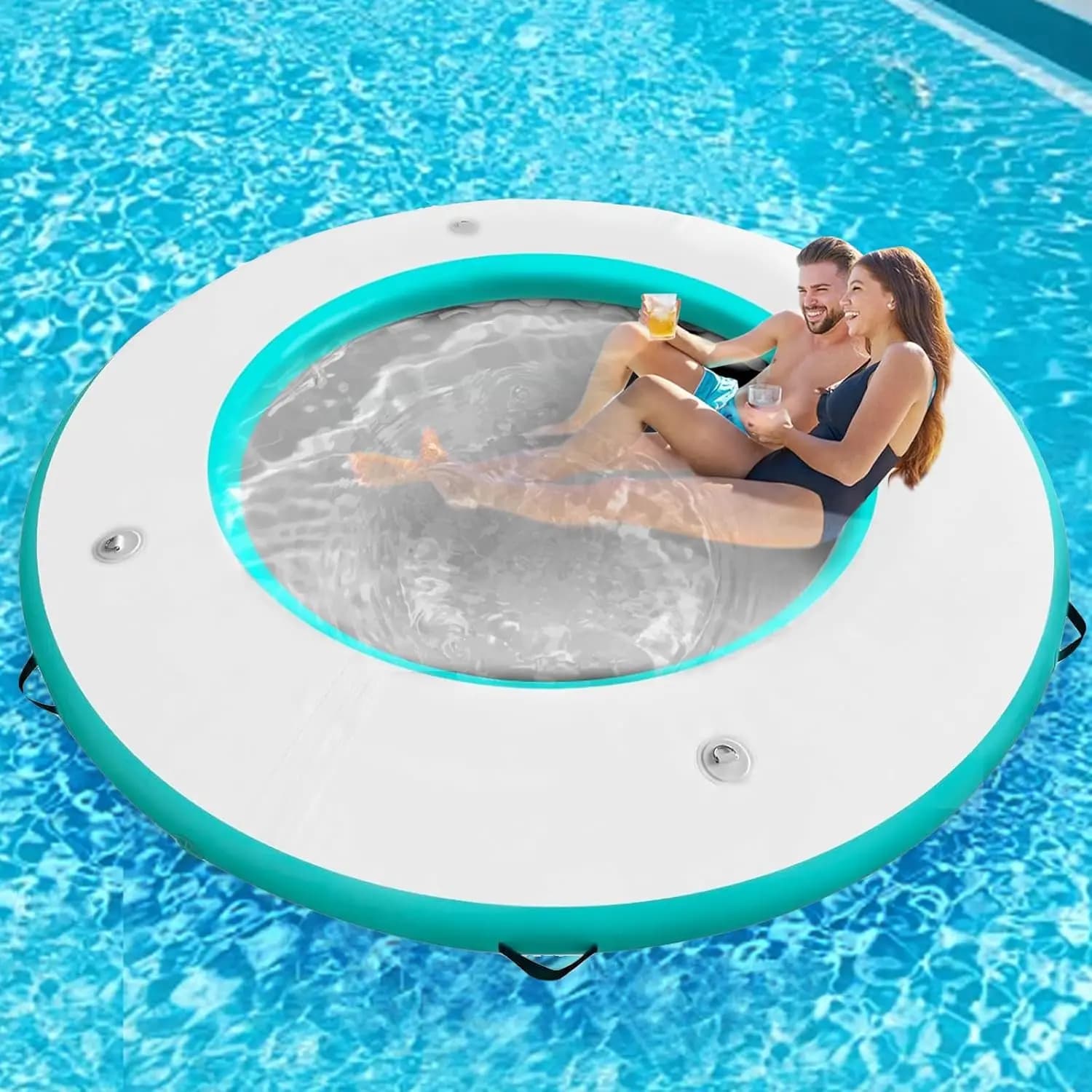 Île flottante gonflable personnalisée, plateforme aquatique ronde, bain de brasse flottant avec file