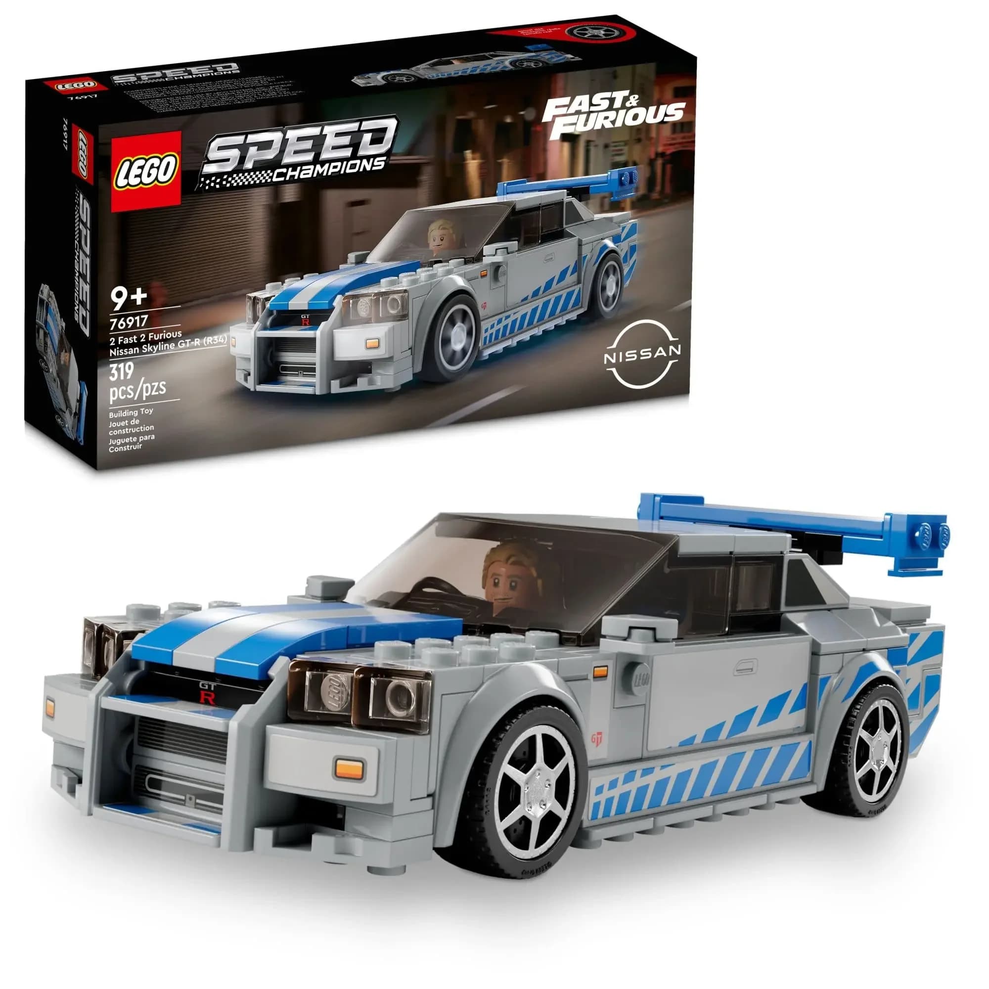 LEGO Speed Champions 2 Fast 2 Furious Nissan Skyline GT-R (R34), voiture de course jouet modèle Kit