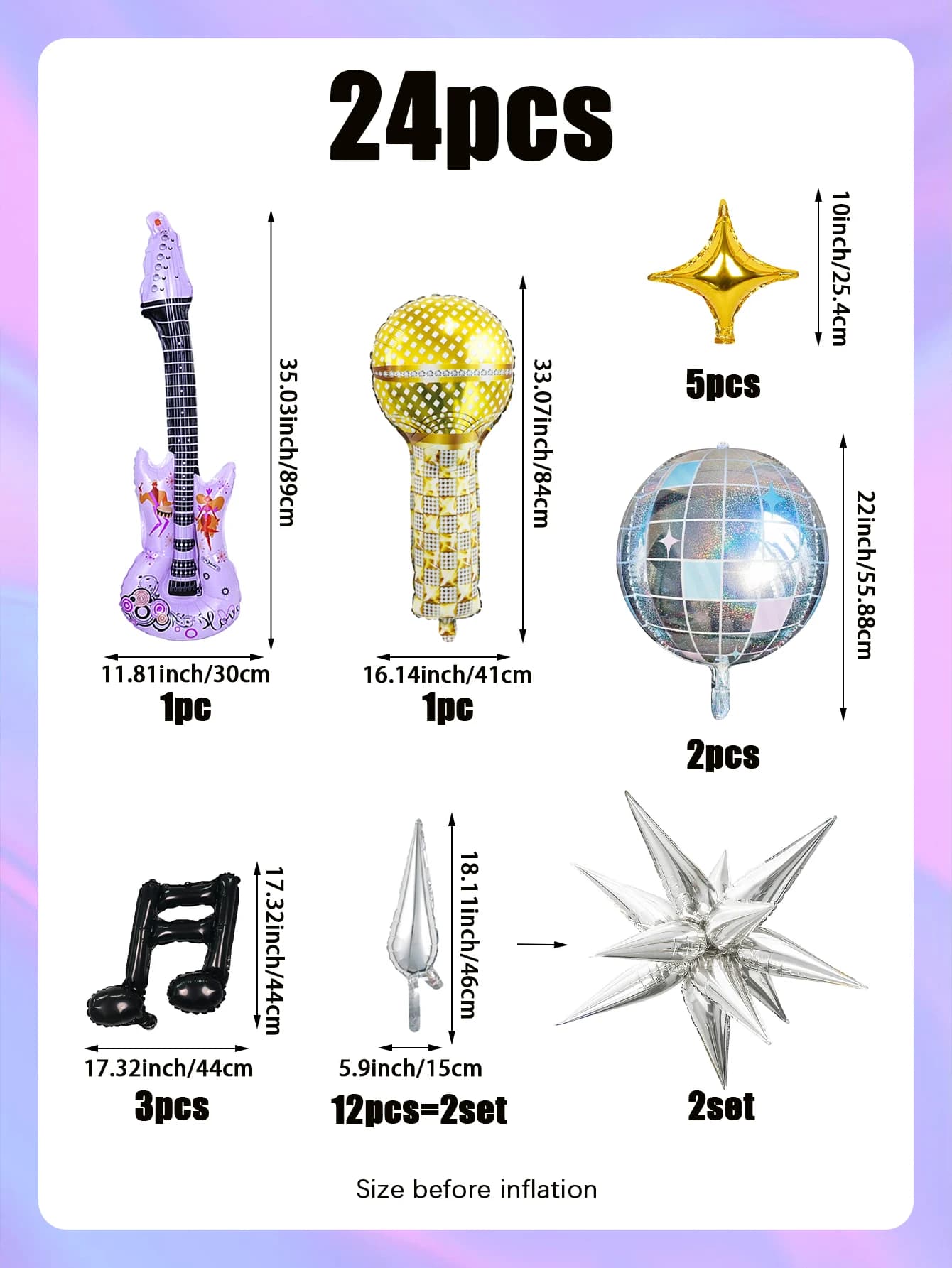Ensemble de ballons de fête pour guitare pop, 24 pièces, microphone, guitare violette, boule disco 4
