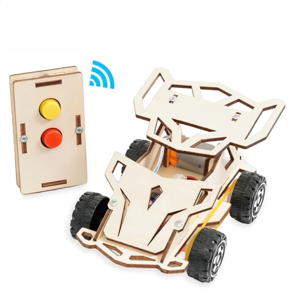 Voiture télécommandée en bois, bricolage, course à quatre roues motrices, assemblage, Kits d'expérim