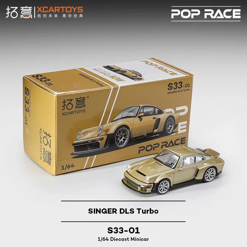 POP RACE 1/64 S33-01 Porsche Singer DLS Turbo, modèle de voiture en alliage doré, à collectionner, o
