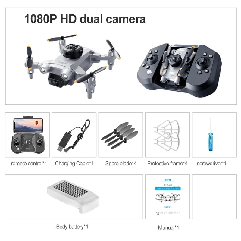 Mini Drone V30 WiFi FPV avec double caméra 4K HD, pour éviter les obstacles, pliable, quadrirotor RC