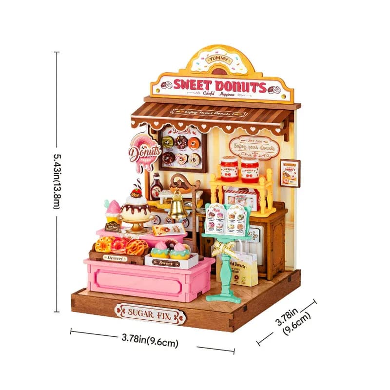 Kit de maison miniature DIY Rolife Sweetie's Donut Shop, 141 pièces, modèle de maison de poupées, pu