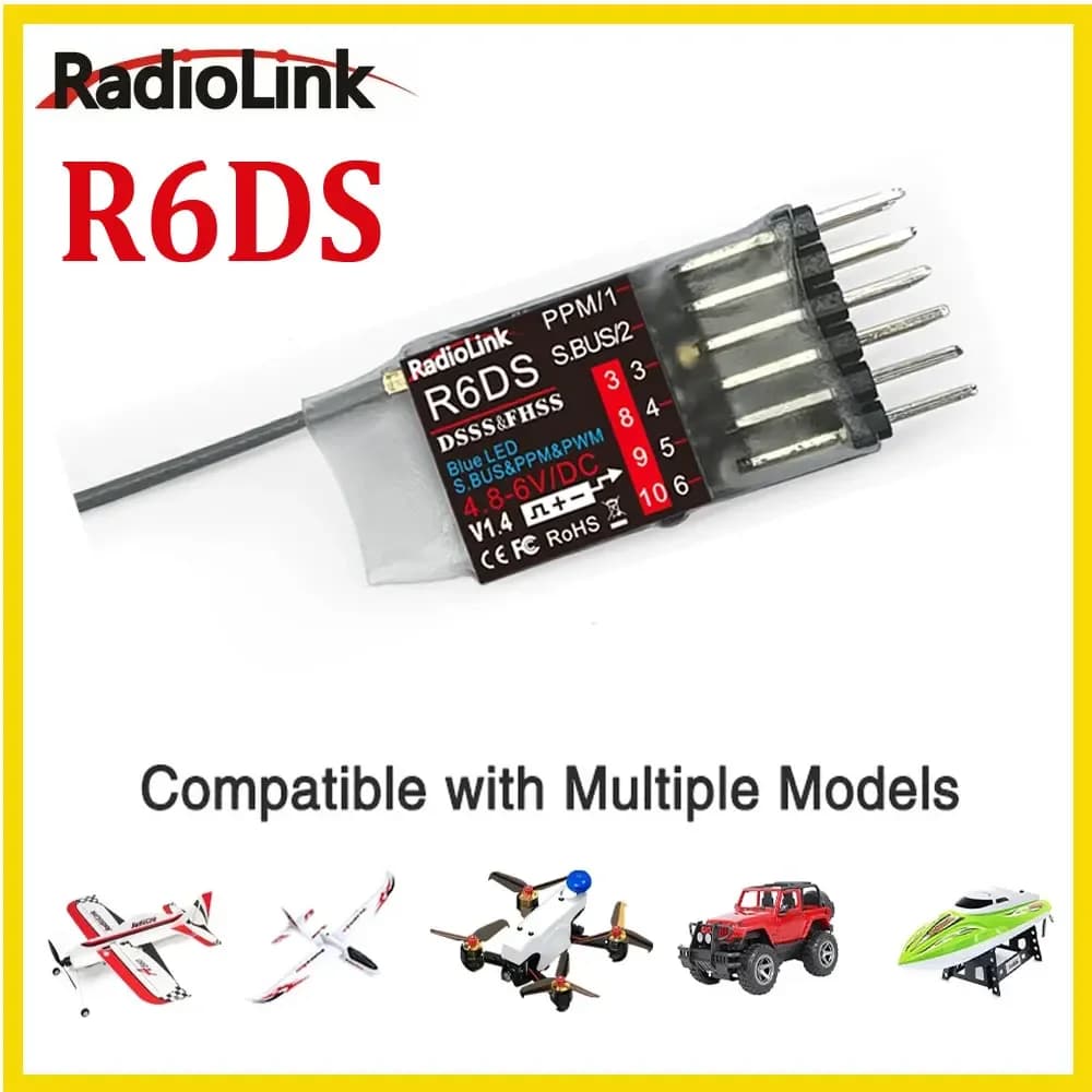 RADIOLINK-Émetteur-Récepteur R6DS 2.4G 6/10 Canaux, SBUS/PWM/PPM, pour Drones de Course, Façades d'A