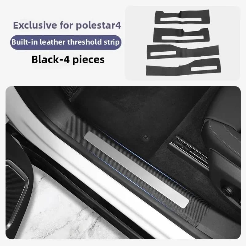 Pour Polestar 4 : Protections de seuil de porte en fibre de carbone et cuir, anti-chocs et anti-rayu