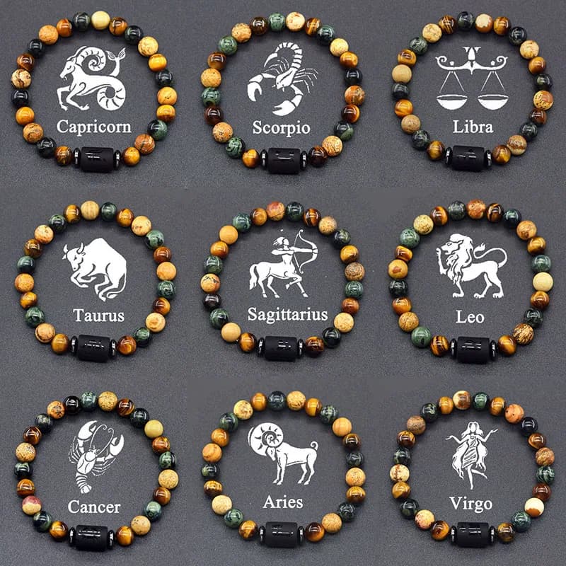 12 signes de Constellation Bracelet pour femmes hommes 12 Bracelet à breloques du zodiaque Homme capricorne balance lion signes bijoux à portée de main en gros