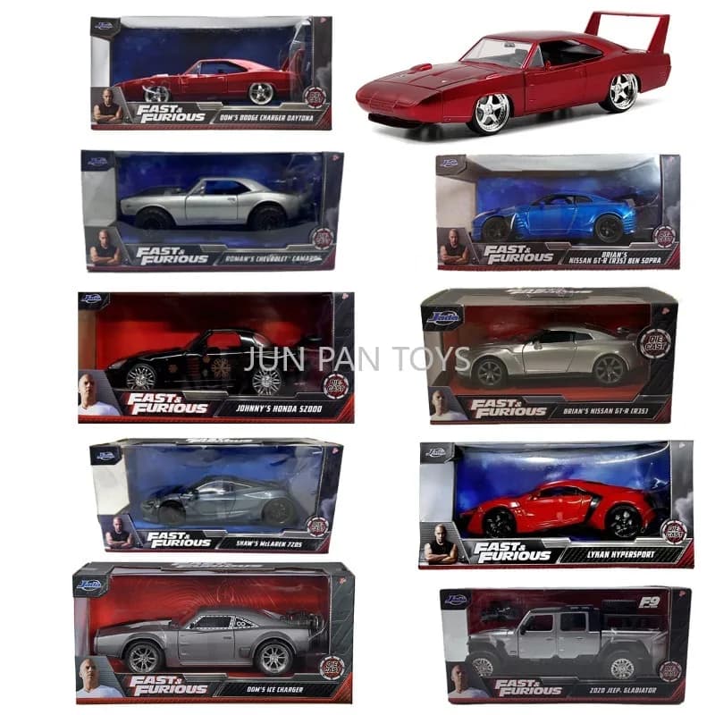 Modèles de voitures miniatures originaux Fast and Furious 1:24 en métal moulé sous pression, Chevy Dodge Charger Honda Lykan, collection limitée, cadeau pour enfants, jouets pour garçons