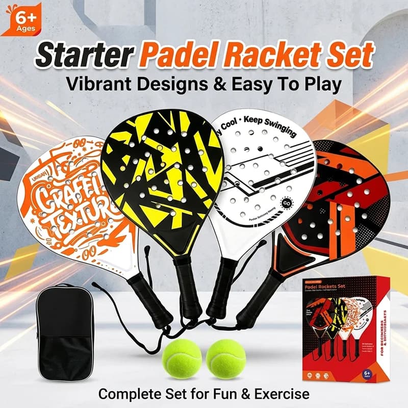 Raquette de padel avec surface en fibre de carbone et noyau en mousse à mémoire de forme EVA – Légère et bien équilibrée, idéale pour les débutants et les intermédiaires