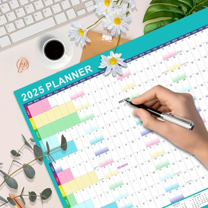 Calendrier annuel 2025, planificateur annuel 2025 pour afficher le calendrier avec marqueur effaçable à points