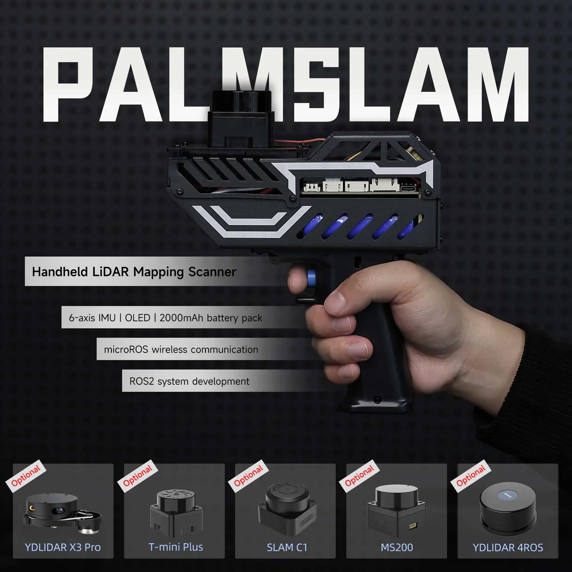 PALMSLAM Kit de capteur de Scanner Lidar portatif avec système ROS2 Support de contrôle microROS plusieurs méthodes de cartographie fonctionnement Flexible