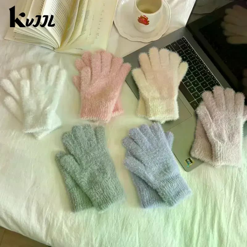 Gants tricotés en fausse fourrure de vison pour femmes