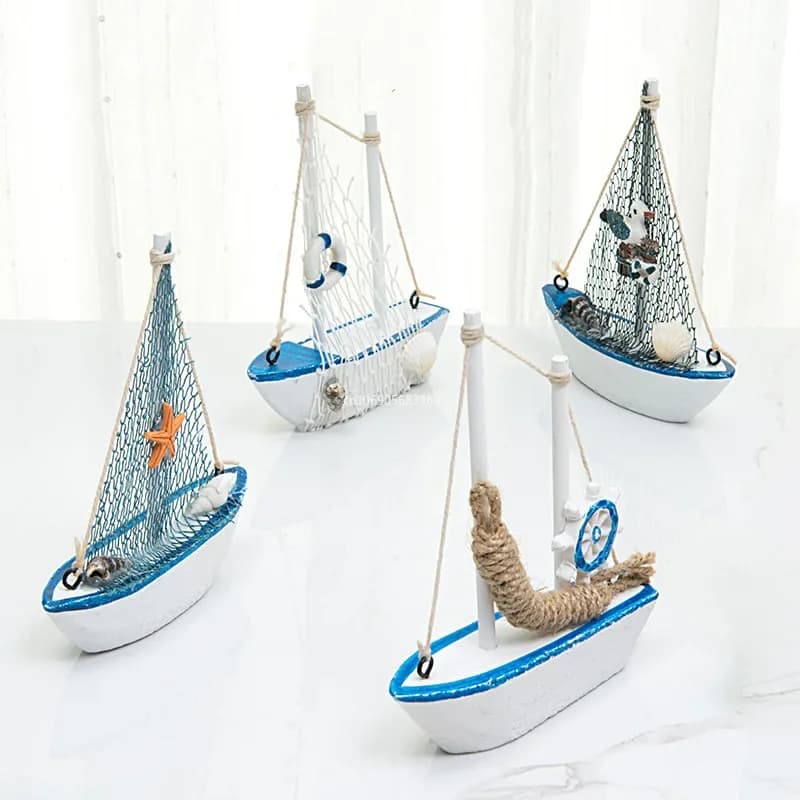 14CM modèle de voilier en bois bateau à voile décoration de la maison plage conception nautique marine Sculpture créative modèle de bateau artisanat nordique