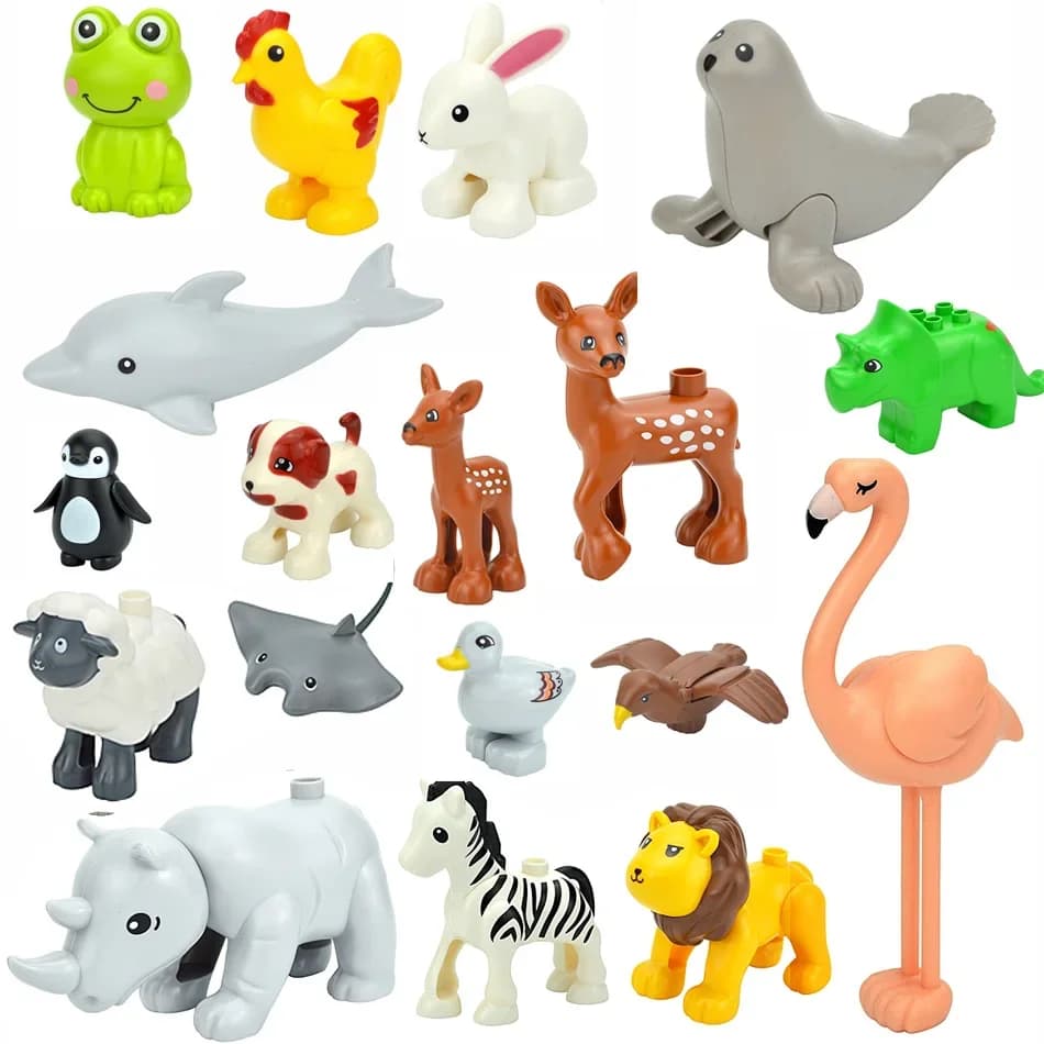 Duploes en vrac grande taille animaux bloc de construction grandes briques ferme Zoo dauphin lapin cerf flamboyant Lion grenouille tigre girafe jouets