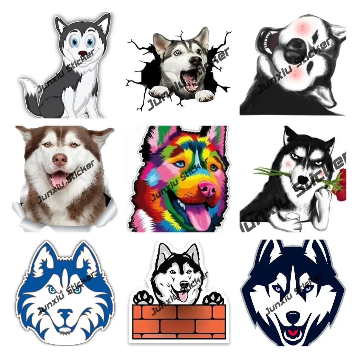 Autocollant de chien husky sibérien mignon, décalcomanie de chien husky, autocollant de fissure de husky, autocollant créatif pour la maison, la voiture, la décoration de fenêtres
