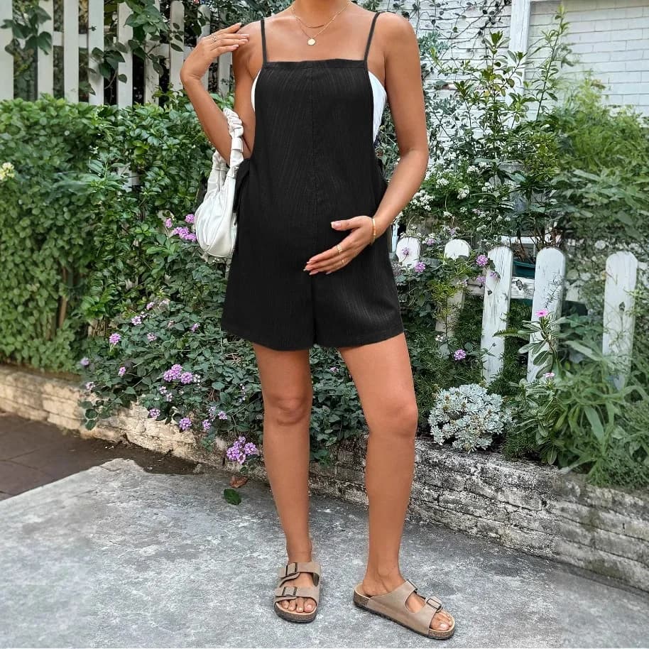 Robe pour femmes enceintes, vêtements de maternité, robes pour femmes, couleur unie, à bretelles, robe de grossesse, short une pièce, été