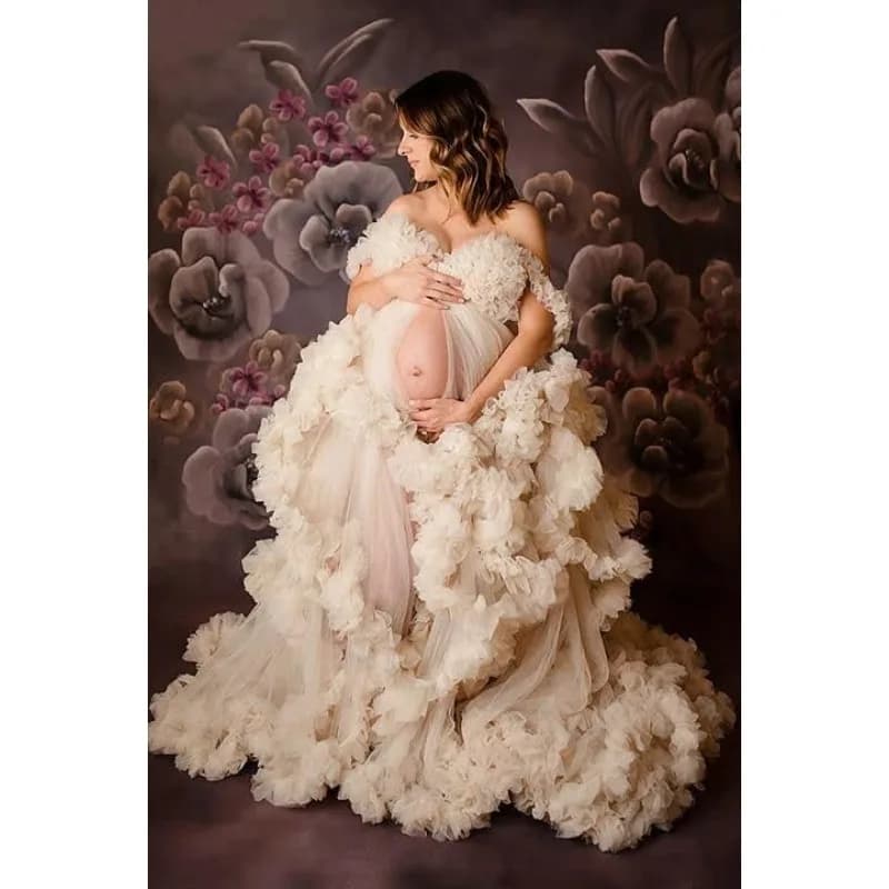 Robe de maternité élégante en tulle pour mariée - Volants bouffants