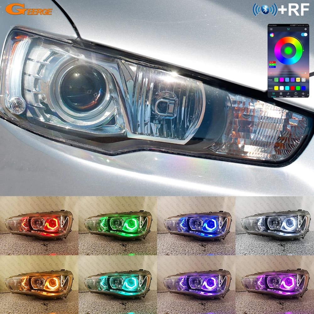 Lumière de Sauna Ultra Lumineuse pour Mitsubishi Lancer 10 X EVO SG, avec Application BT, RF, Télécommande, Multi Documents, RGB Hex LED, Kit Yeux d'Ange, Anneaux Halo