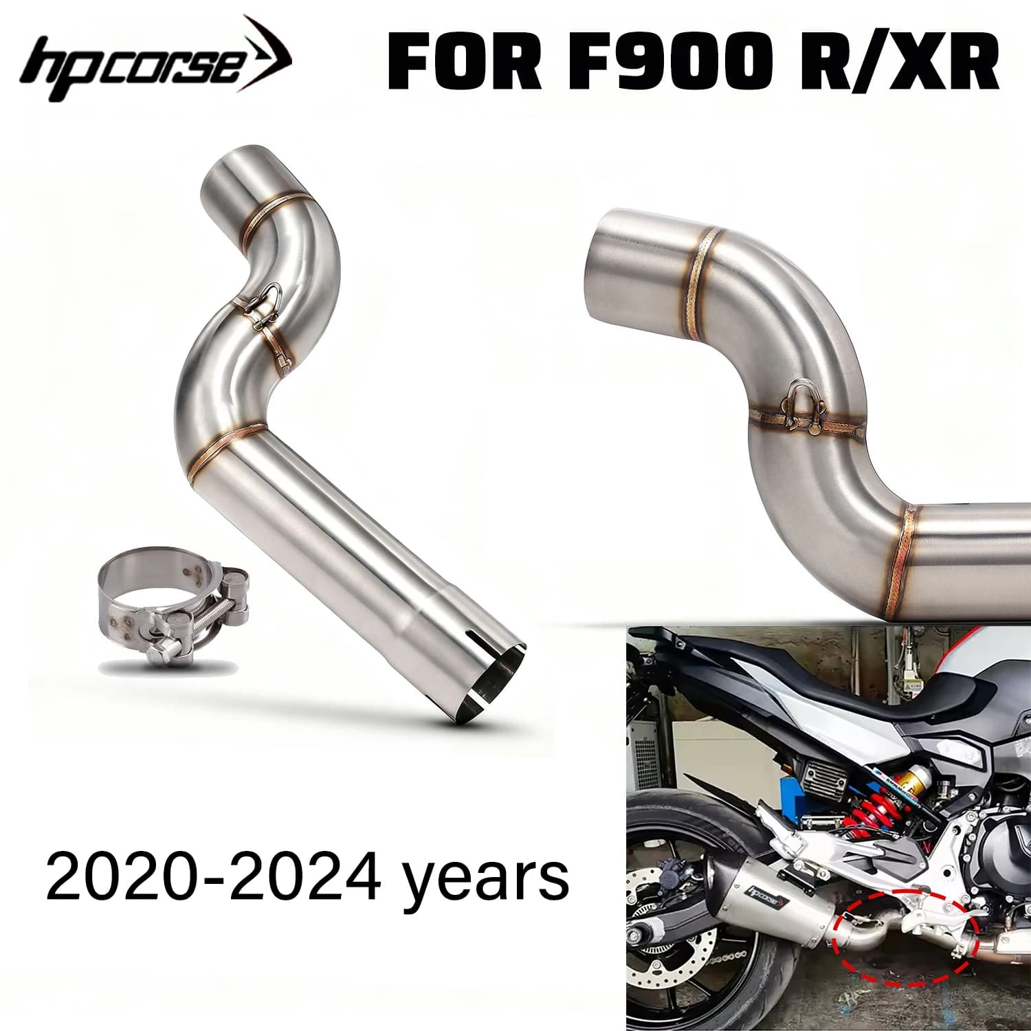 Pour BMW F900 F900R F900XR 2020 - 2024 Silencieux d'échappement modifié pour moto, tube de liaison intermédiaire, silencieux à enfiler