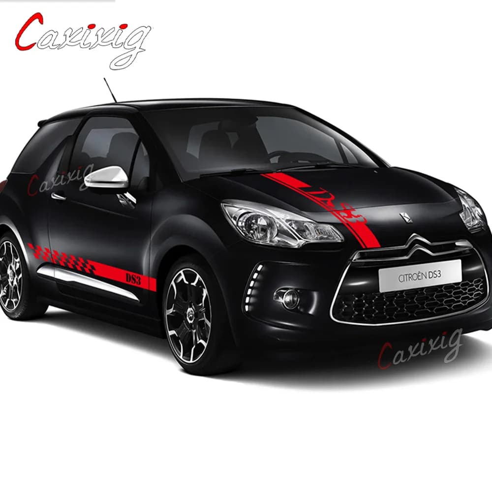 Autocollant de jupe latérale de porte de voiture à rayures pour citroën DS3, couverture de moteur de capot automobile, décor de Film de carrosserie en vinyle