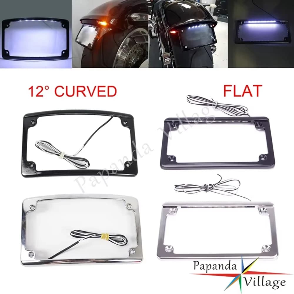 Cadre de plaque de planificateur incurvé à 12 ° pour Harley, lumière LED, cadre d'enregistrement, 7-3/16 "x 4-1/4", Road King, 73Inboulon t