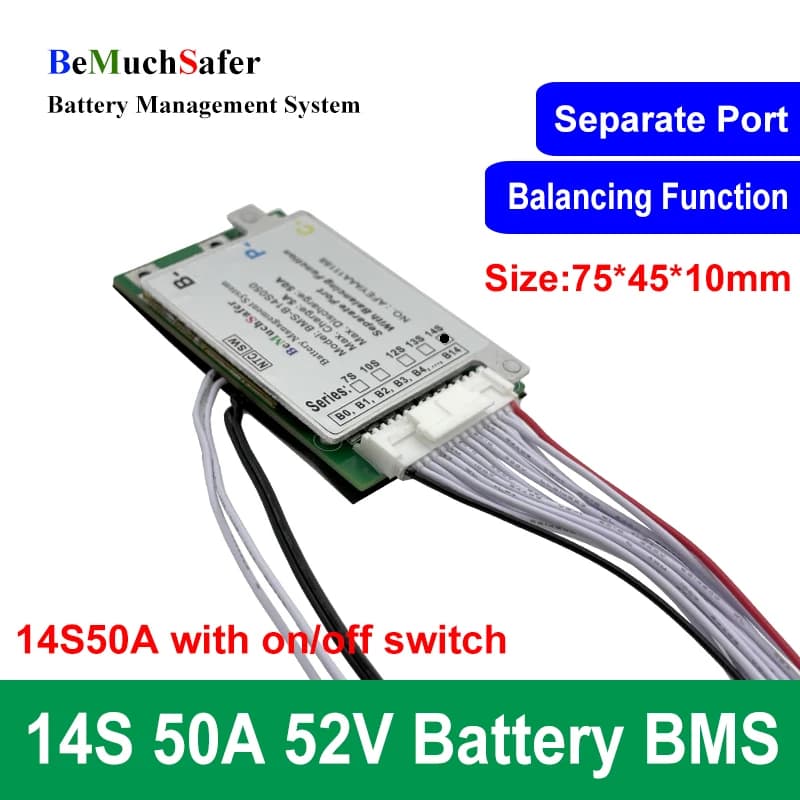BeMuchSafer 7S 10S 12S 13S 14S 50A batterie BMS 24V 36V 43V 48V 52V BMS 7S50A 10S50A 12S50A 13S50A 14S50A pour batterie de vélo électrique bricolage
