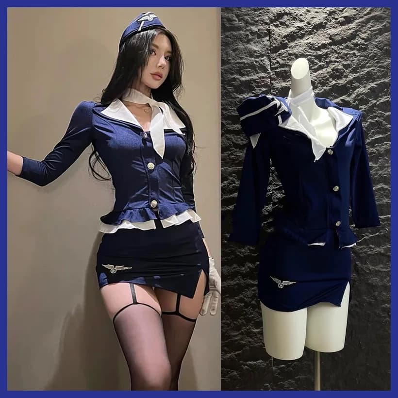 Cosplay d'hôtesse de ligne aérienne pour femmes, uniforme d'hôtesse d'air Sexy, Costumes d'halloween, fête de jeu de rôle fantaisie, nouveauté 2025