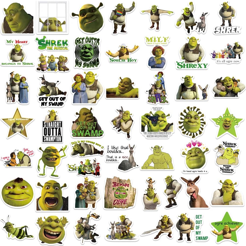 52 pièces dessin animé monstre Shrek Graffiti autocollant bricolage valise ordinateur portable