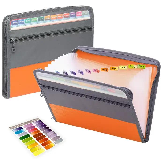 Classeur accordéon avec fermeture éclair sûre, dossier extensible, 13 poches, poudres pour crayons a