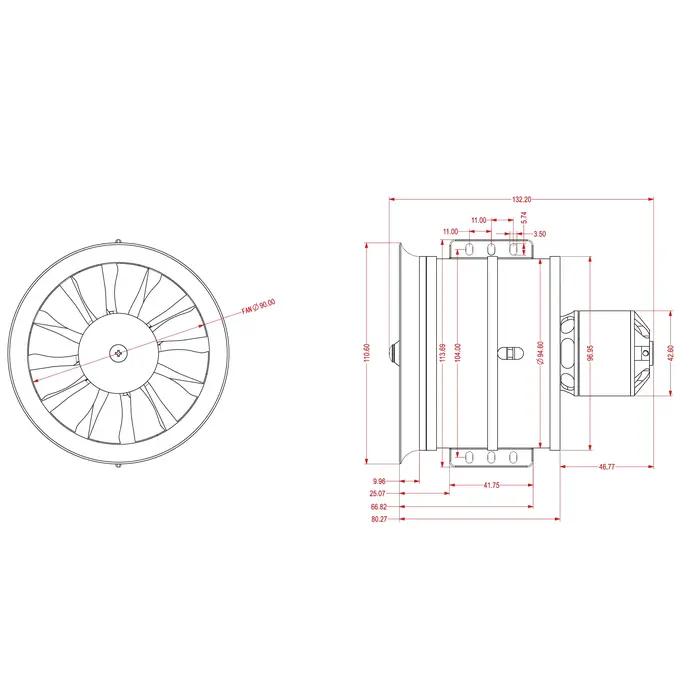 Ventilateur canalisé à 12 pales EDF 90mm