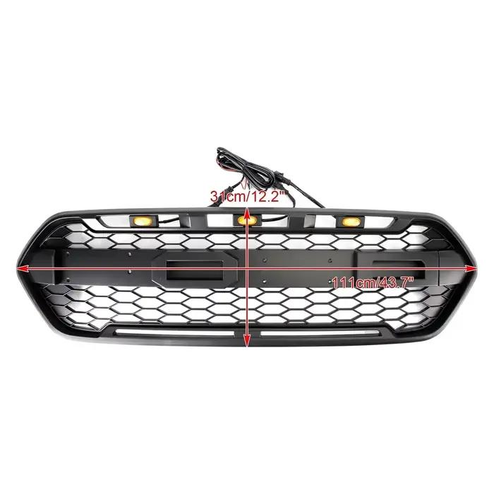 Grille centrale de pare-chocs avant de Style Raptor, Grille de radiateur de course en nid d'abeille en maille pour Ford Transit Custom Trail avec 3LED 2018 – 2023