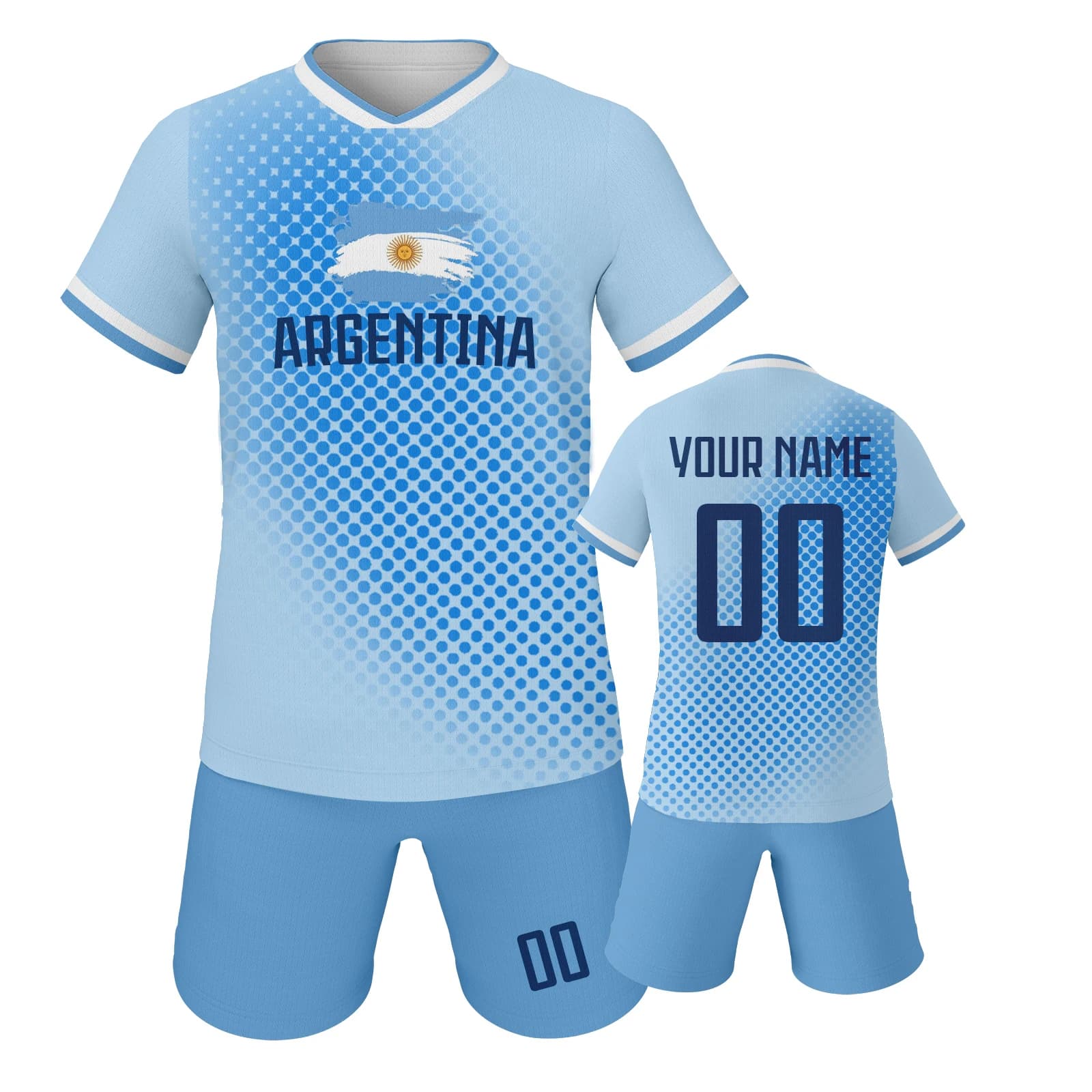 Maillot et short de football pour enfants argentin personnalisés, ensemble personnalisé avec nom et