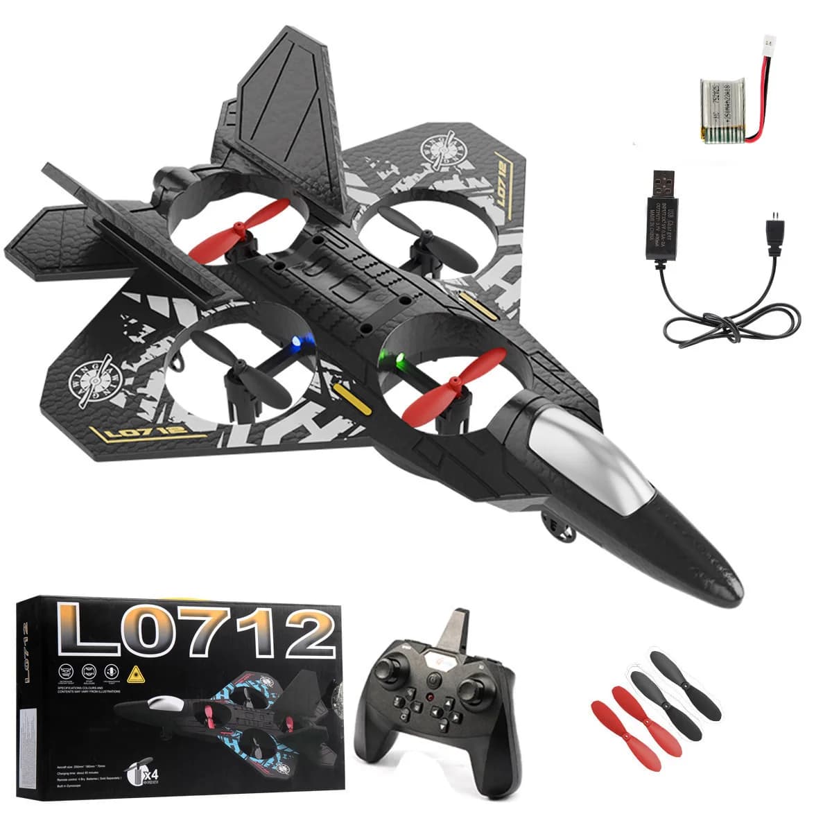 0712 RC avion 2.4G mousse cascadeur RC planeur avec lumières LED Rotation 360 une touche décollage