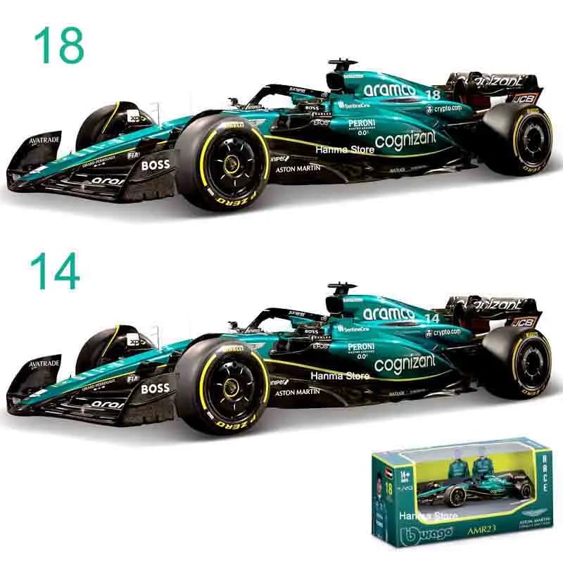 2025 Bburago 1:43 F1 Aston Martin Aramco F1 Team AMR23 2023 # 14 Alonso # 18 Stroll Alloy Car Die Cast Model Toy